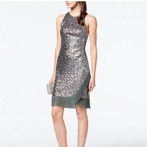 BETSY & ADAM SEQUIN FRINGE Party DRESS SZ 6